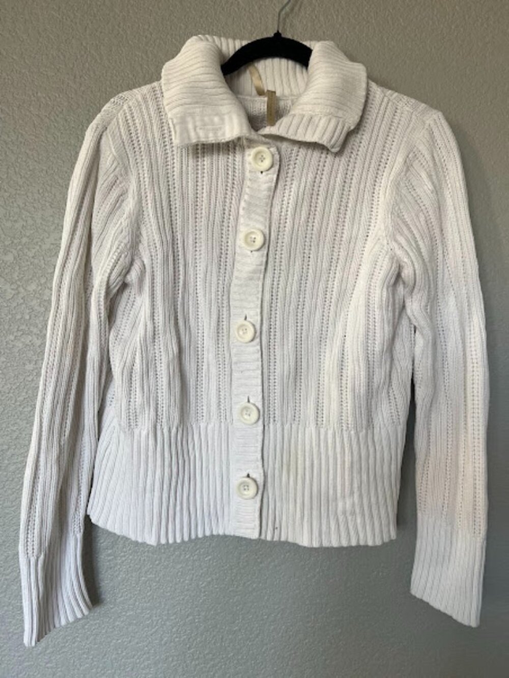 Vtg High Sierra White 90s Chunky Knit Button Up Cardigan Sweater Size Large